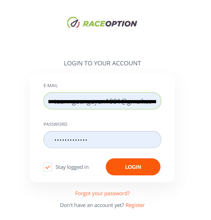 Raceoptionでアカウントを登録および確認する方法